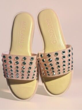 Antonio Melani Pink Crystal Slide Sandals